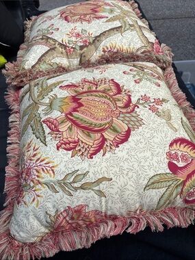 Floral Fringe Throw Pillow - Cream & Pink